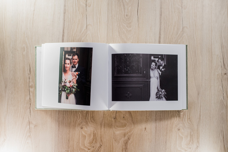 Interior of a photo book with one photo per page.