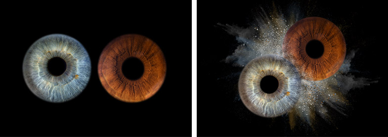 Duo digital fotografiranje dveh očes na črnem ali kreativnem ozadju