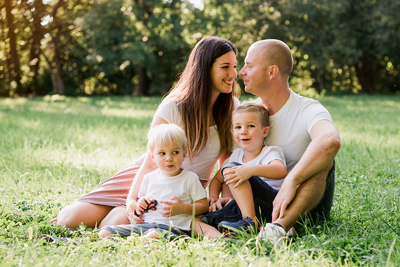 Family photo on the lawn.